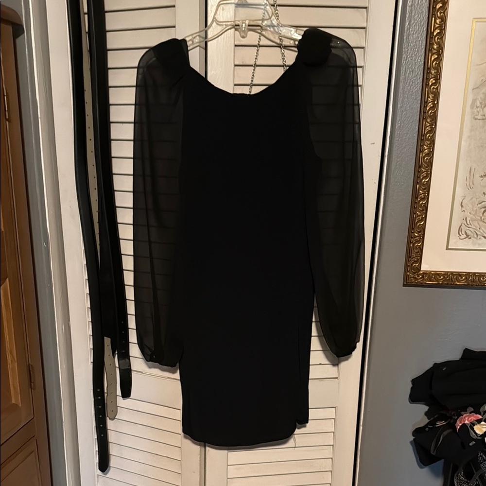 Topshop Black Sheath Dress with Bishop Sleeves